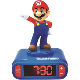 Lexibook Réveil Veilleuse Digital Super Mario 3D Lumineux et Sonore Bleu et Rouge avec Écran LCD et Effets Sonores pour Enfant