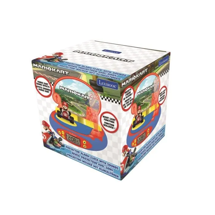 Lexibook Réveil Projecteur Mario Kart avec Sons Officiels du Jeu Nintendo, Projection d'Heure au Plafond, Veilleuse et Alarme avec Snooze, Réveil à Thème Vidéo