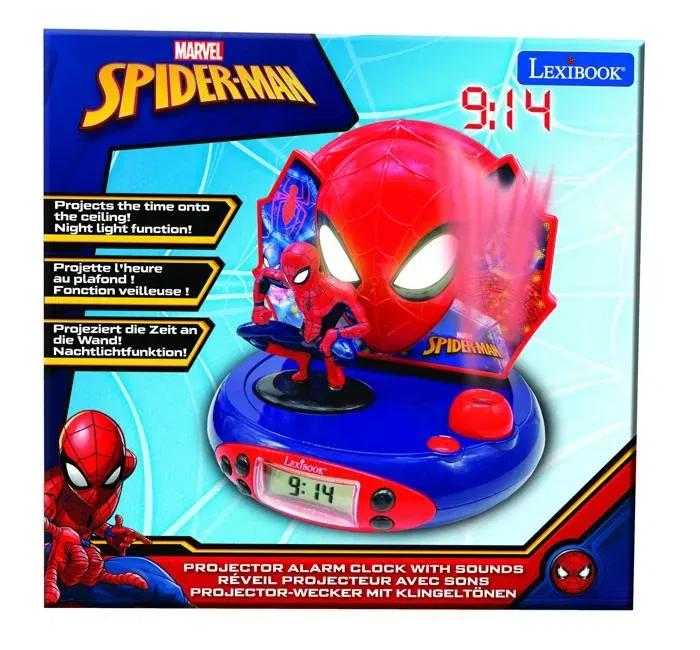 Lexibook - Réveil projecteur Spider-Man avec radio FM, veilleuse, effets sonores et alarme snooze - Garantie 2 ans