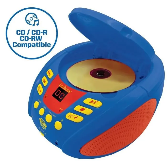 Lexibook Lecteur CD Bluetooth Paw Patrol Pat' Patrouille avec Effets Lumineux, Microphone et Audio Auxiliaire pour Enfants