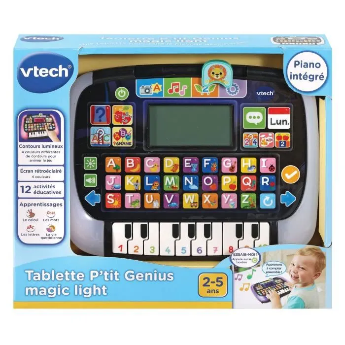 VTECH P'tit Genius Magic Light - Tablette éducative lumineuse pour enfants à partir de 2 ans - Apprentissage et découverte en français - Noir et Bleu