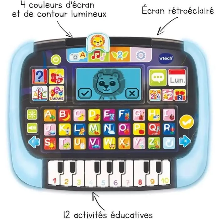VTECH P'tit Genius Magic Light - Tablette éducative lumineuse pour enfants à partir de 2 ans - Apprentissage et découverte en français - Noir et Bleu