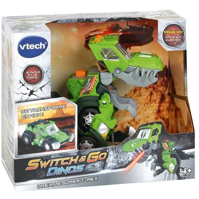 VTech Switch & Go Dinos Drex, Super T-Rex - Jouet interactif transformable T-Rex en Jeep tout-terrain pour enfants dès 4 ans