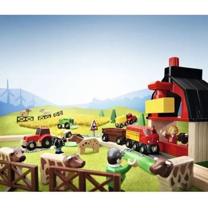 BRIO - Circuit de la Ferme en bois 20 pièces - Coffret complet avec tracteur, grue et animaux - Jeu de construction Ravensburger pour enfants