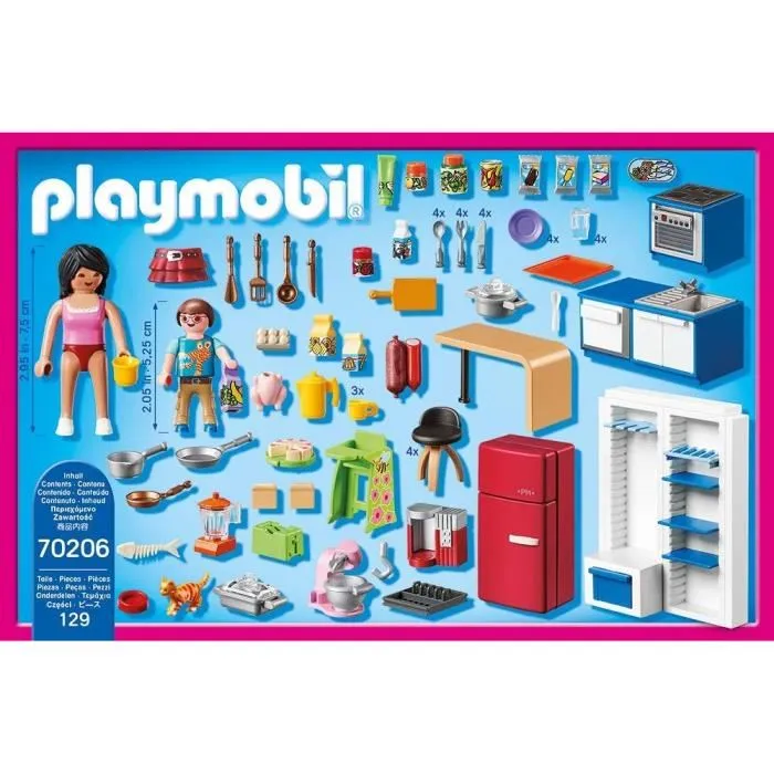 Playmobil 70206 Maison Traditionnelle - Cuisine Familiale avec 2 Personnages et 3 Meubles, 129 Pièces, Jouet pour Enfants dès 4 Ans