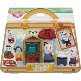 Sylvanian Families - Valisette de Mode avec Grande Soeur Chat Bicolore, Vêtements et Accessoires pour Figurines, Jouet d'Imitation à Partir de 3 Ans
