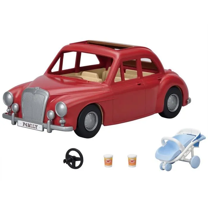 Sylvanian Families Voiture Cabriolet Rouge 5 Places - Jouet Figurine avec Poussette et Siège Auto pour Enfants 3 Ans et Plus