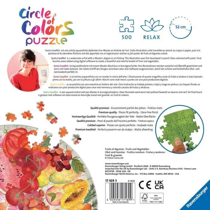 Ravensburger Circle of Colors - Puzzle rond 500 pièces, Thème Fruits et Légumes Abstrait, Illustration tendance, pour Adultes