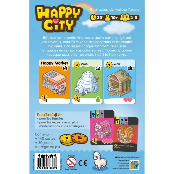 Cocktail Games - Happy City - Jeu de société familial - As d'Or 2022 - Pour 2 à 5 joueurs - À partir de 10 ans - Durée 30 minutes - Version française