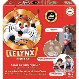 Educa Jeu éducatif et de société Le Lynx Nomade, version de voyage avec plateau pop-up auto-montable et sac de transport, pour enfants dès 4 ans, jeu mixte