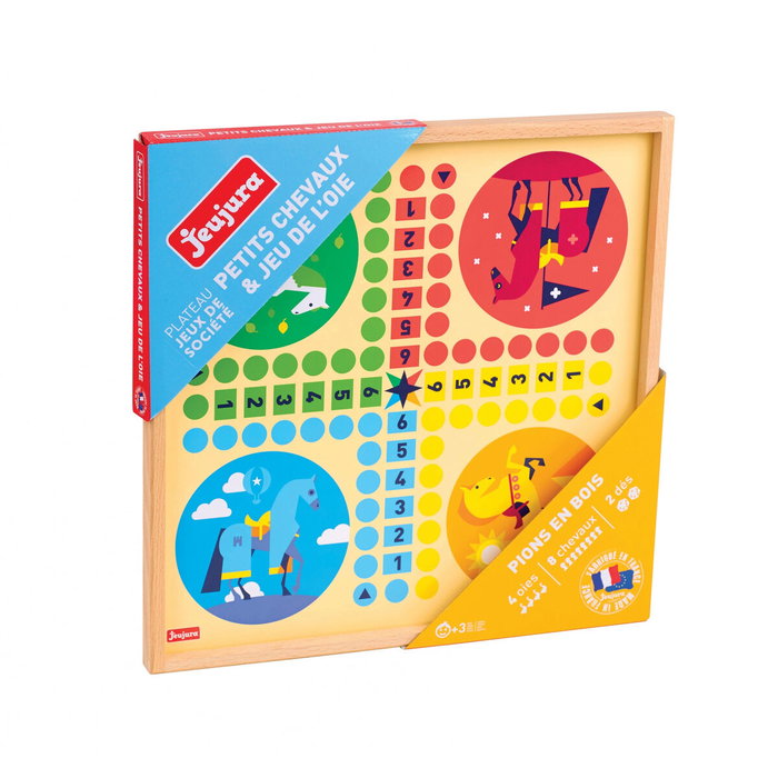 Jeujura Jeux de l'oie et petits chevaux - Plateau en bois