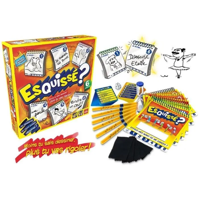 Goliath Esquissé - Jeu de dessin et de devinettes d'ambiance pour 6 joueurs, à partir de 8 ans - Avec cartes, sablier et stylos effaçables
