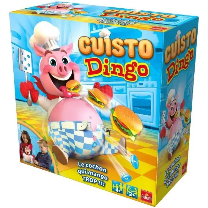 Goliath - Jeu de société Cuisto Dingo - Cochon cuisinier avec ventre gonflable et hamburgers - Pour enfants