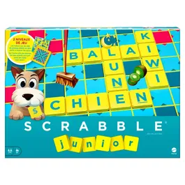 Mattel Games Scrabble Junior, jeu de société pour enfants de 6 ans et plus, plateau réversible 2 niveaux, apprentissage lecture et mots, référence Y9668