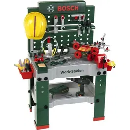 Bosch Workstation N°1 - Établi de bricolage pour enfant ultra-équipé avec visseuse, étagère, module sonore, étau, casiers et accessoires