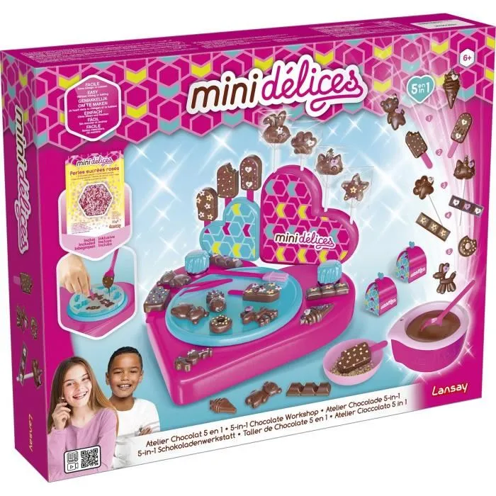 Lansay Atelier Chocolat 5 en 1 Mini Délices - Coffret Créatif pour Enfants dès 6 Ans avec Moules et Décorations, Fabrication de Succès, Oursons Guimauve et Barres Chocolatées