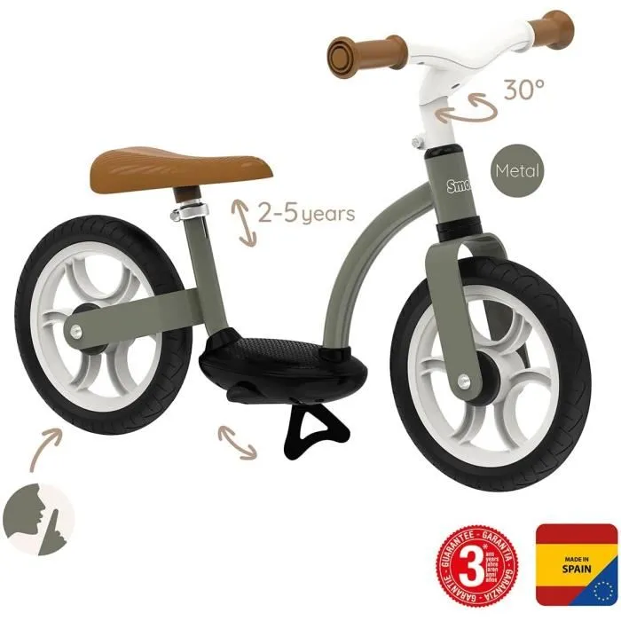 Smoby Draisienne Confort Mixte Enfant Vert pour Apprentissage Vélo et Équilibre en Extérieur - Fabrication Espagnole