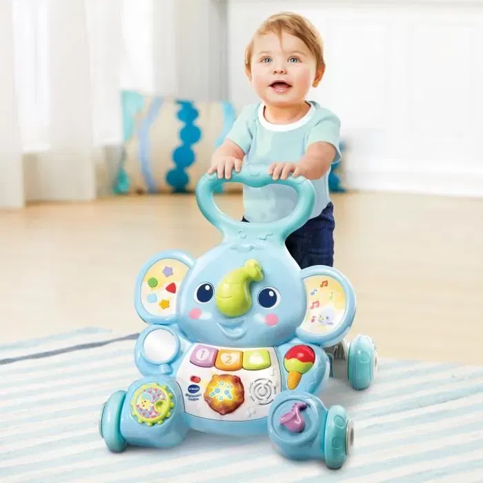 VTech Baby Élêphanteau Trottino, Porteur Trotteur avec Freins et Sons, pour Enfants de 9 à 36 Mois, Bleu Multicolore