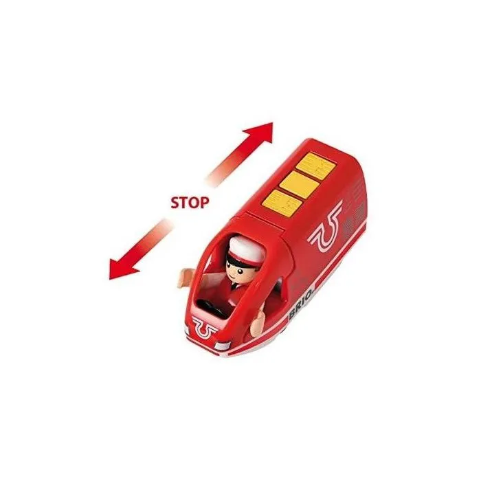 BRIO Train de Voyageur Rechargeable - Circuit de train en bois rouge avec locomotive, wagon et personnage - Recharge USB - Dès 3 ans