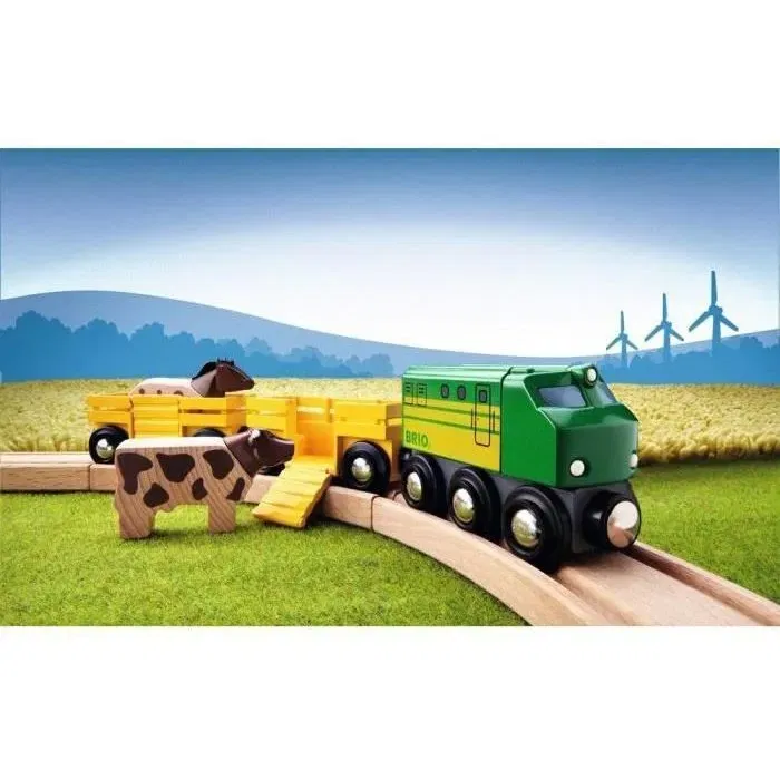 BRIO - Ravensburger - Train des Animaux de la Ferme en bois - Circuit de transport avec animaux et wagons - Jouet en bois et métal pour enfants dès 3 ans