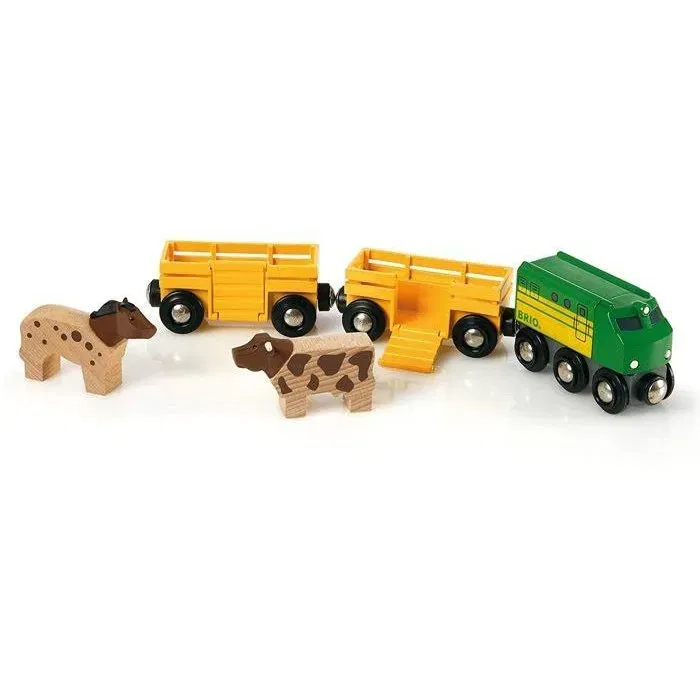 BRIO - Ravensburger - Train des Animaux de la Ferme en bois - Circuit de transport avec animaux et wagons - Jouet en bois et métal pour enfants dès 3 ans