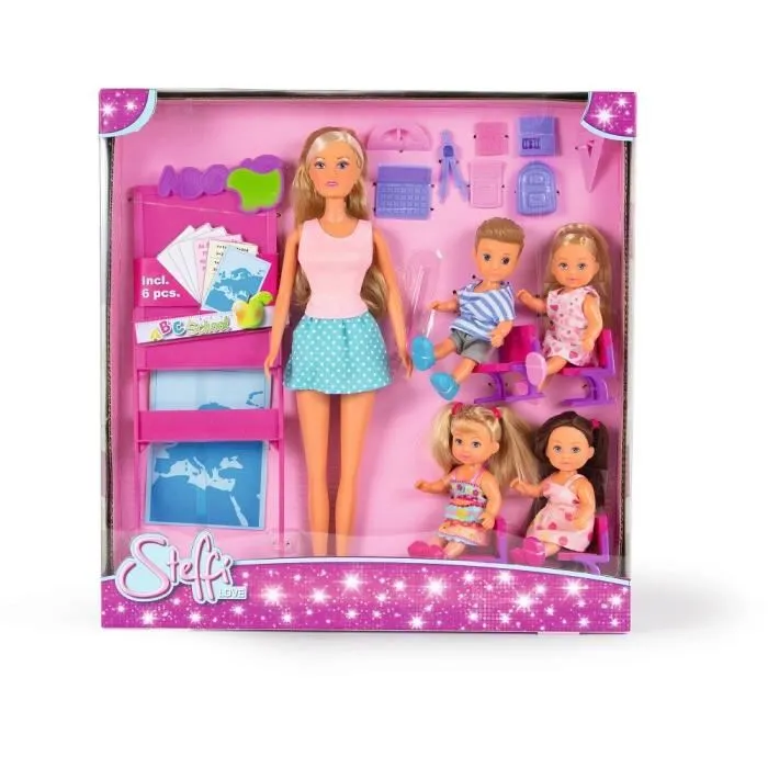Steffi Love - Poupée mannequin maîtresse d'école avec 4 élèves de 12 cm, tableau noir et accessoires - Jouet pour enfants à partir de 3 ans Steffi Love - Poupée mannequin maîtresse d'école avec 4 élèves de 12 cm, tableau noir et accessoires - Jouet pour enfants à partir de 3 ans