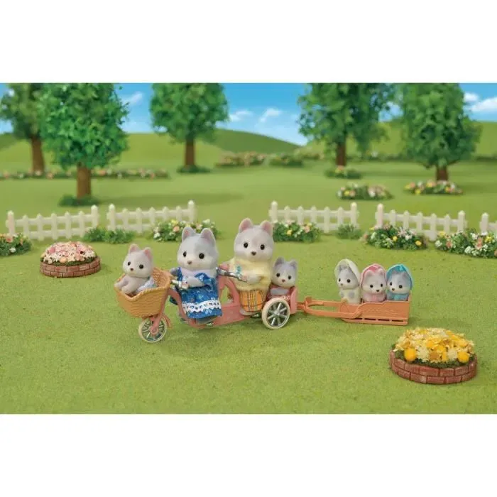 Sylvanian Families - Figurine La Famille Husky avec 5 Personnages Articulés et Vêtements Amovibles, pour Enfant à Partir de 3 Ans (Bleu)