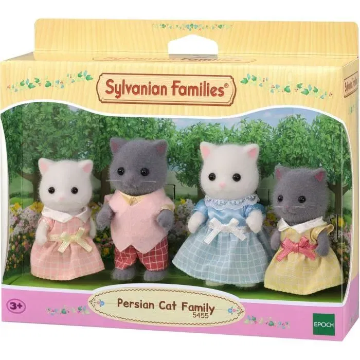 Sylvanian Families - Famille Chat Persan - 4 Personnages Articulés et Habillés - Figurines Jouet pour Enfants dès 3 Ans
