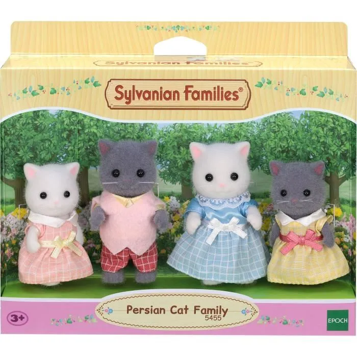 Sylvanian Families - Famille Chat Persan - 4 Personnages Articulés et Habillés - Figurines Jouet pour Enfants dès 3 Ans