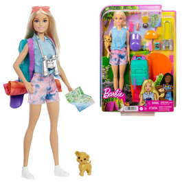 Barbie - Poupée Malibu ¡Vamos De Camping! avec Brooklyn et accessoires - Ensemble de camping avec sac de couchage, chiot et plus de 10 accessoires - Réf. Hdf73 Mattel