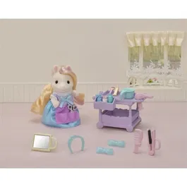 Sylvanian Families Maman Poney et Son Kit de Coiffure avec 17 Accessoires, Chariot, Figurine Jouet Enfant 3 Ans et Plus, Bleu