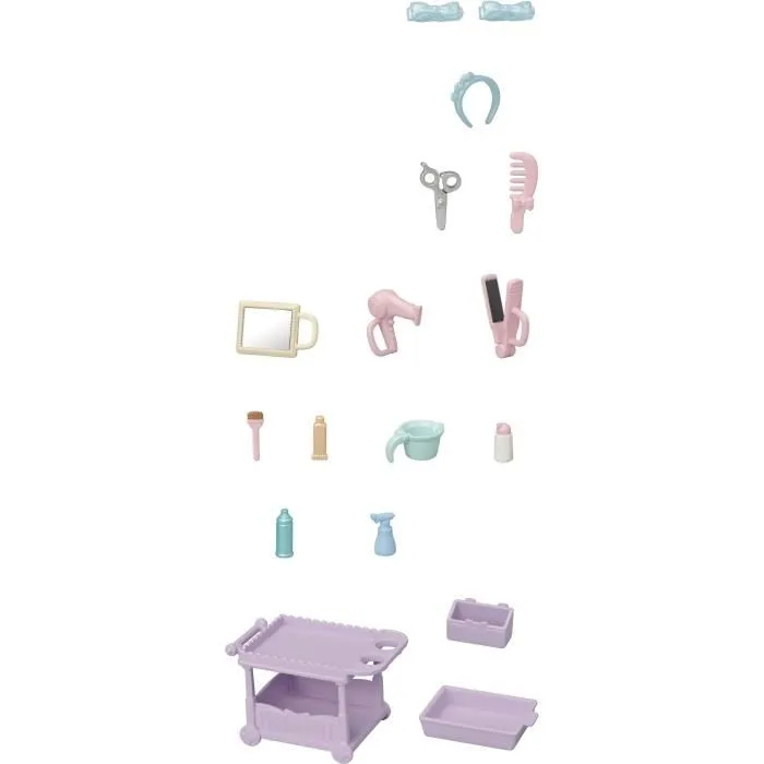 Sylvanian Families Maman Poney et Son Kit de Coiffure avec 17 Accessoires, Chariot, Figurine Jouet Enfant 3 Ans et Plus, Bleu