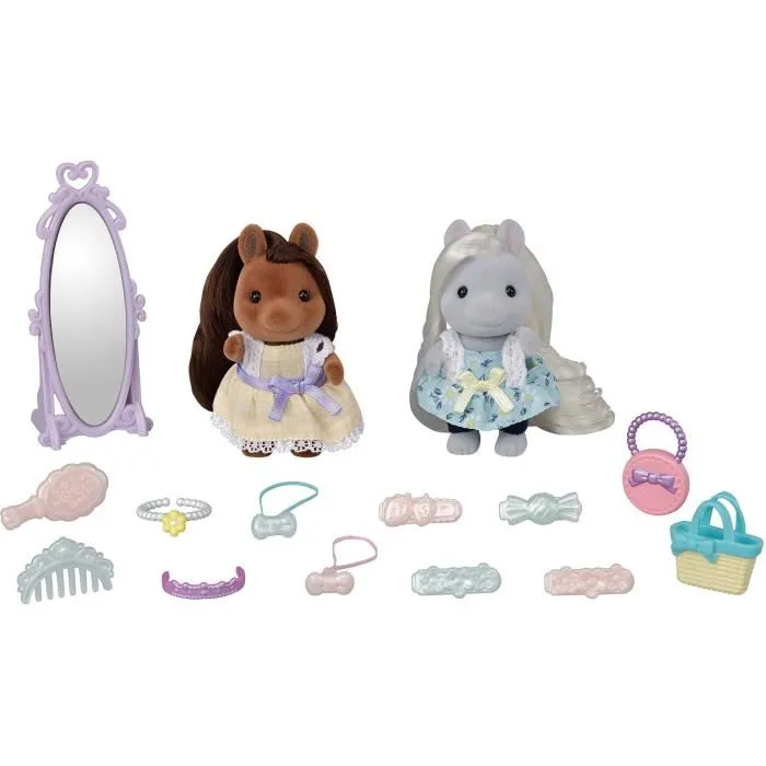 Sylvanian Families - Les amis poney et leurs kits de coiffure : 2 figurines, miroir, brosse, sacs et accessoires Sylvanian Families - Les amis poney et leurs kits de coiffure : 2 figurines, miroir, brosse, sacs et accessoires