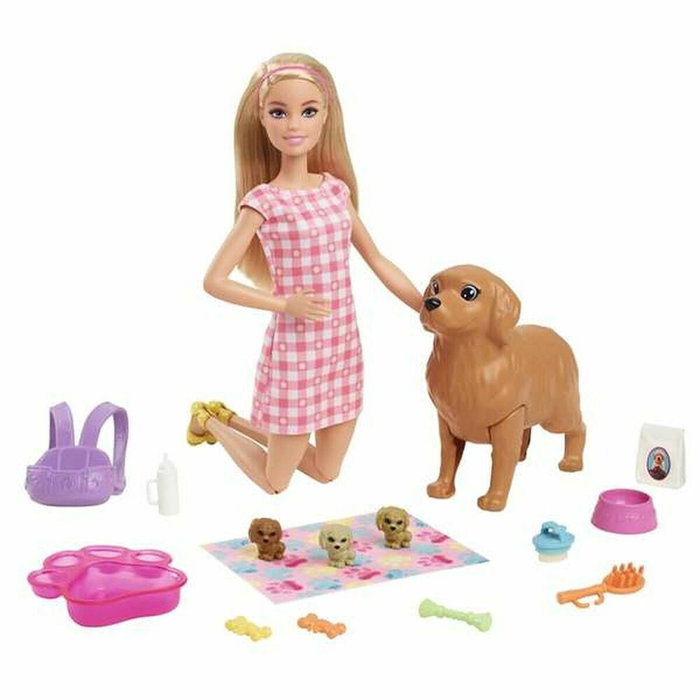 Barbie Coffret Naissance des Chiots avec Poupée et 15 Accessoires