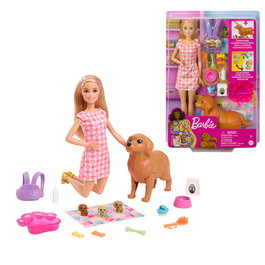 Barbie Muñeca Perritos Recién Nacidos - Poupée Barbie avec chiots nouveau-nés, sac à dos et accessoires, Hck75 Mattel - Jouet pour enfants 3-7 ans