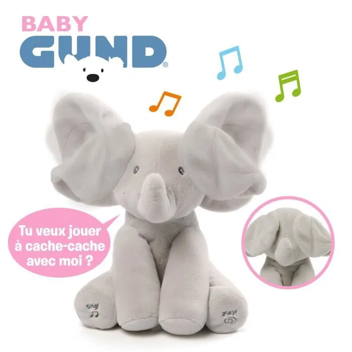 Gund 6054176 Éléphant Peluche Interactive Bébé avec Jeu Cache-Cache, Chante et Parle, Peluche Douce, 2 Modes de Jeu, Lavable, À Partir de 10 Mois