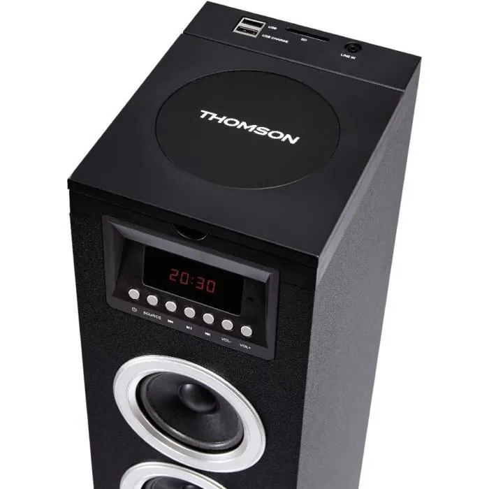 Thomson DS120CD Tour d'enceintes multimédia, Lecteur CD, 60W, Bluetooth, USB, Radio FM, Écran LED, Noir