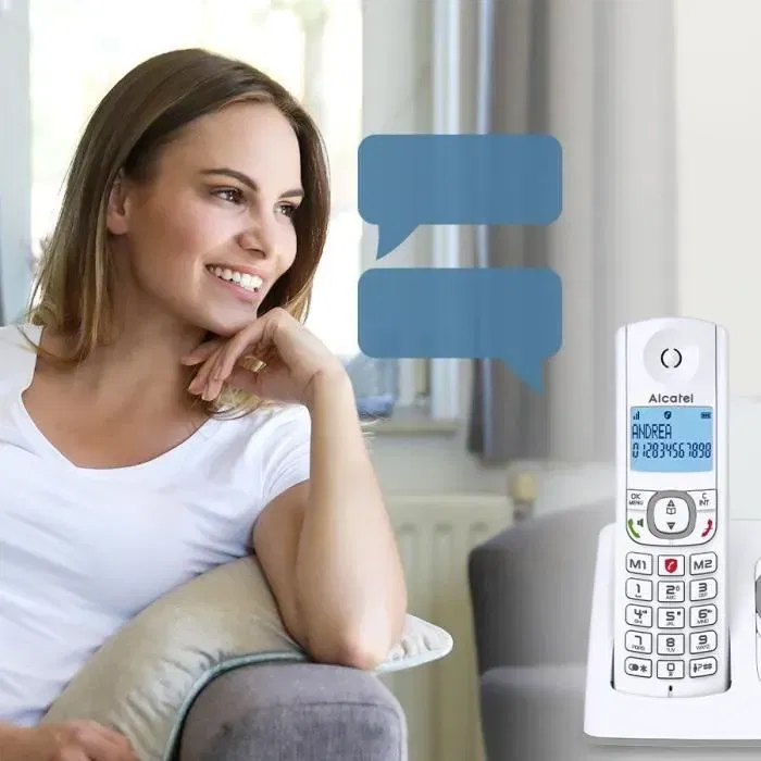 Alcatel Téléphone sans fil F530 Voice avec répondeur 14 min, blocage d'appels, mains libres, 2 mémoires directes, grand écran, blanc et gris Alcatel Téléphone sans fil F530 Voice avec répondeur 14 min, blocage d'appels, mains libres, 2 mémoires directes, grand écran, blanc et gris