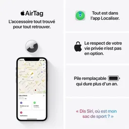 Apple AirTag - Traqueur de localisation Bluetooth pour clés, sacs et objets, Pack de 1