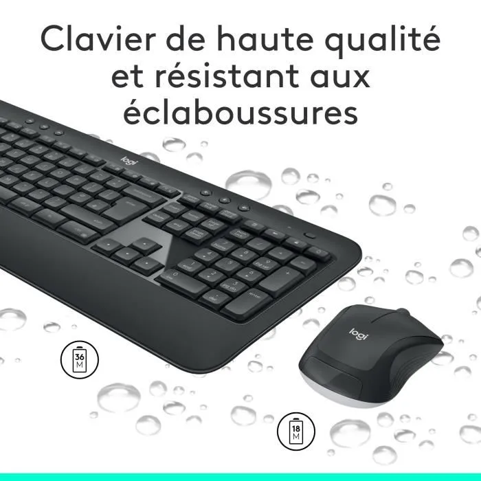 Logitech MK540 - Ensemble Clavier et Souris Sans Fil - AZERTY Noir - Confortable, Précis et Réduit le Bruit