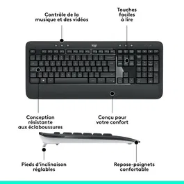 Logitech MK540 - Ensemble Clavier et Souris Sans Fil - AZERTY Noir - Confortable, Précis et Réduit le Bruit