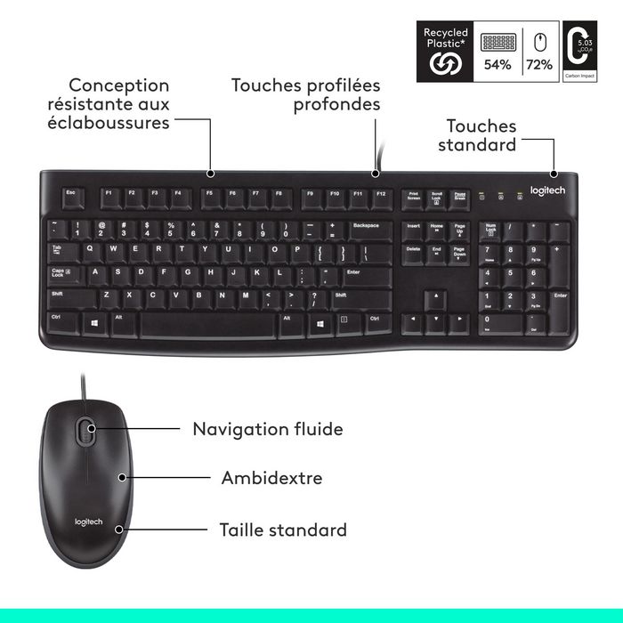 Logitech MK120 Combo Clavier AZERTY Français + Souris Optique USB 2.0 Logitech MK120 Combo Clavier AZERTY Français + Souris Optique USB 2.0