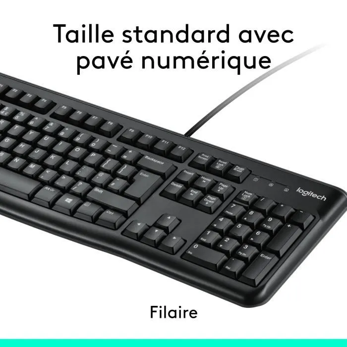 Logitech MK120 - Ensemble clavier et souris filaires AZERTY noir - Clavier avec touches plates silencieuses et pavé numérique Logitech MK120 - Ensemble clavier et souris filaires AZERTY noir - Clavier avec touches plates silencieuses et pavé numérique