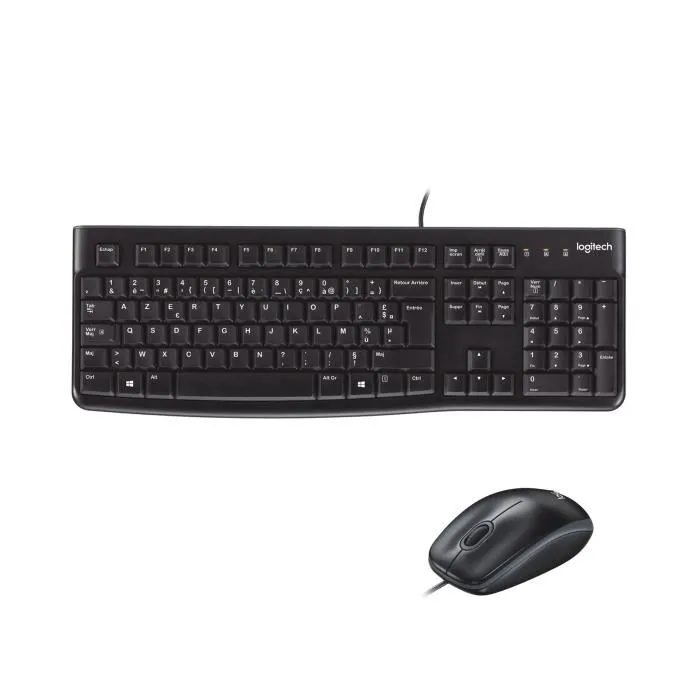 Logitech MK120 - Ensemble clavier et souris filaires AZERTY noir - Clavier avec touches plates silencieuses et pavé numérique Logitech MK120 - Ensemble clavier et souris filaires AZERTY noir - Clavier avec touches plates silencieuses et pavé numérique