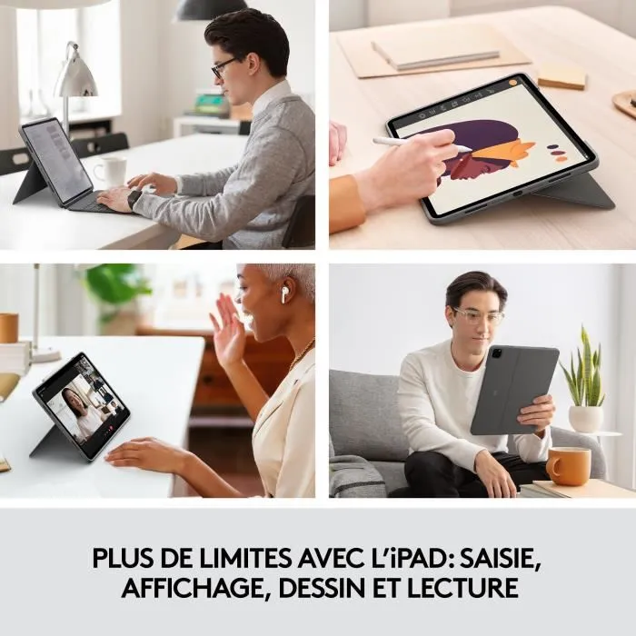 Logitech Combo Touch Étui clavier AZERTY avec trackpad pour iPad Pro 12.9 5e génération et iPad Air 5e/6e génération - Gris