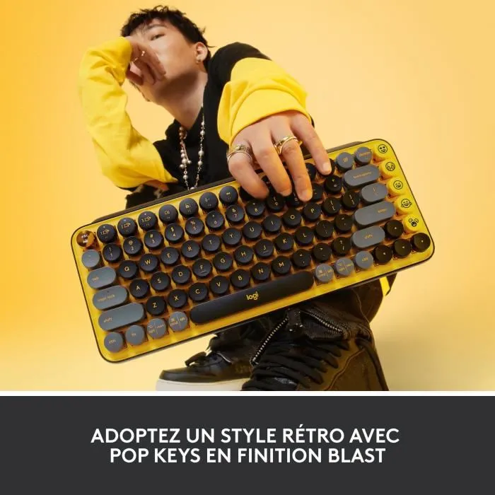 Logitech Pop Keys - Clavier mécanique sans fil multidispositif Bluetooth avec touches Emoji personnalisables - Azerty (Disposition française) - Jaune Logitech Pop Keys - Clavier mécanique sans fil multidispositif Bluetooth avec touches Emoji personnalisables - Azerty (Disposition française) - Jaune
