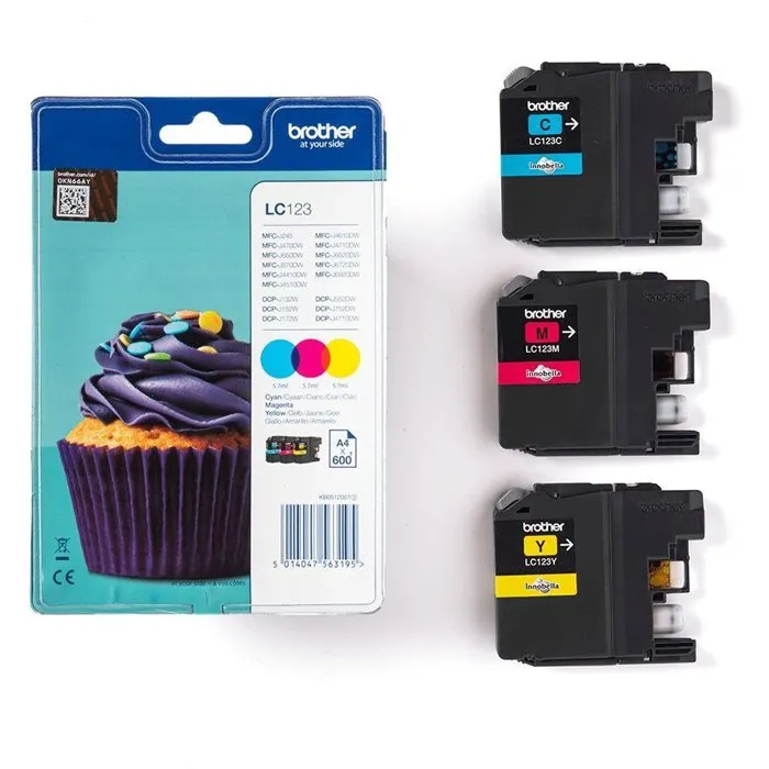 Brother LC123RBWBP - Pack de 3 cartouches d'encre couleur (Cyan, Jaune, Magenta) pour imprimantes MFC-J4510DW, MFC-J4410DW, MFC-J4610DW