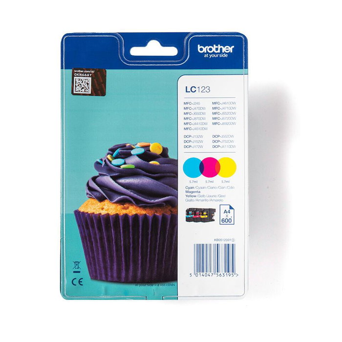 Brother LC123RBWBP Pack de 3 cartouches d'encre couleur (C/Y/M)