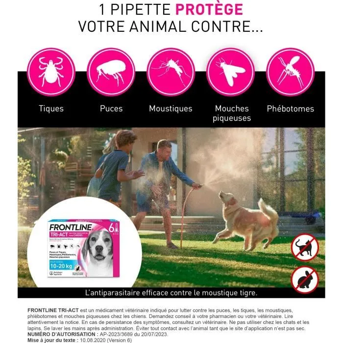 Frontline Tri-Act pour chien - Taille M - 10-20kg - 6 pipettes