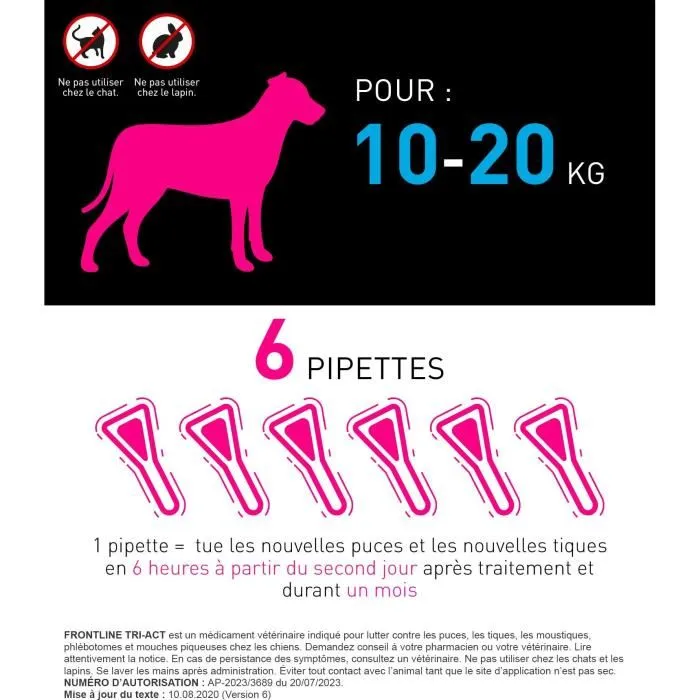 Frontline Tri-Act pour chien - Taille M - 10-20kg - 6 pipettes